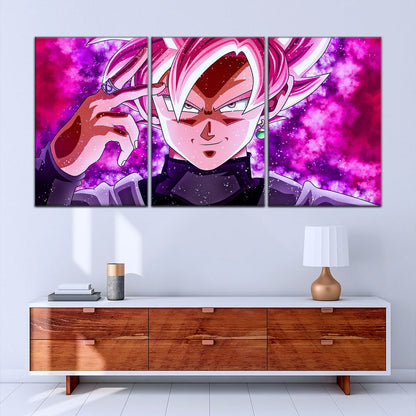 Dragon Ball Super Saiyan Rose Black Goku Canvas Wall Art - 5 Piece Split Panel DBZ Anime Poster - Ready to Hang Living Room Man Cave Decor - DR5134
