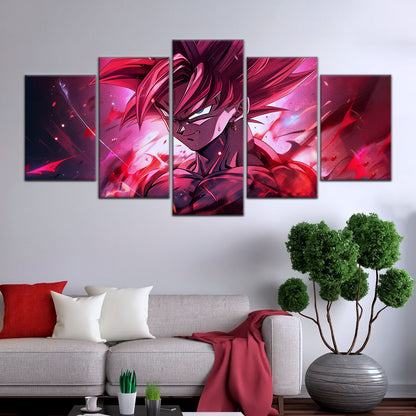 Dragon Ball Super Saiyan Rose Goku Black Canvas Wall Art - 5 Piece Split Panel DBZ Anime Poster - Ready to Hang Living Room Man Cave Decor - DR5073