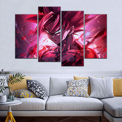 Dragon Ball Super Saiyan Rose Goku Black Canvas Wall Art - 5 Piece Split Panel DBZ Anime Poster - Ready to Hang Living Room Man Cave Decor - DR5073