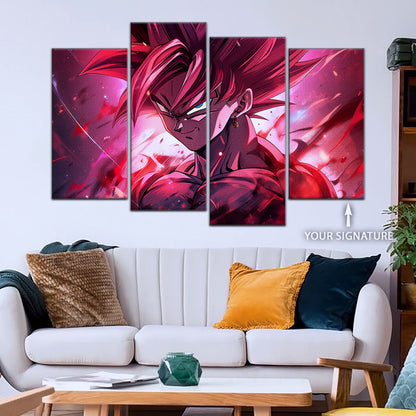 Dragon Ball Super Saiyan Rose Goku Black Canvas Wall Art - 5 Piece Split Panel DBZ Anime Poster - Ready to Hang Living Room Man Cave Decor - DR5073