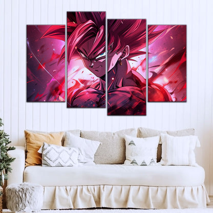 Dragon Ball Super Saiyan Rose Goku Black Canvas Wall Art - 5 Piece Split Panel DBZ Anime Poster - Ready to Hang Living Room Man Cave Decor - DR5073