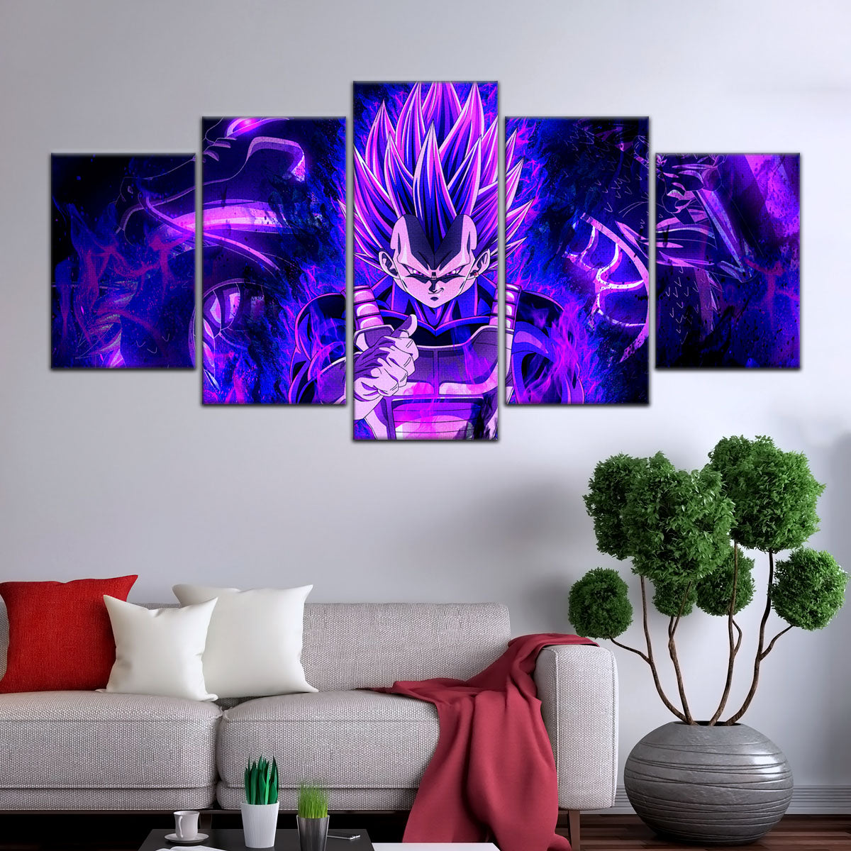 Dragon Ball Super Ultra Ego Vegeta Canvas Wall Art - 5 Piece Split Panel DBZ Anime Poster - Framed Ready to Hang Living Room Man Cave Decor - DR5112