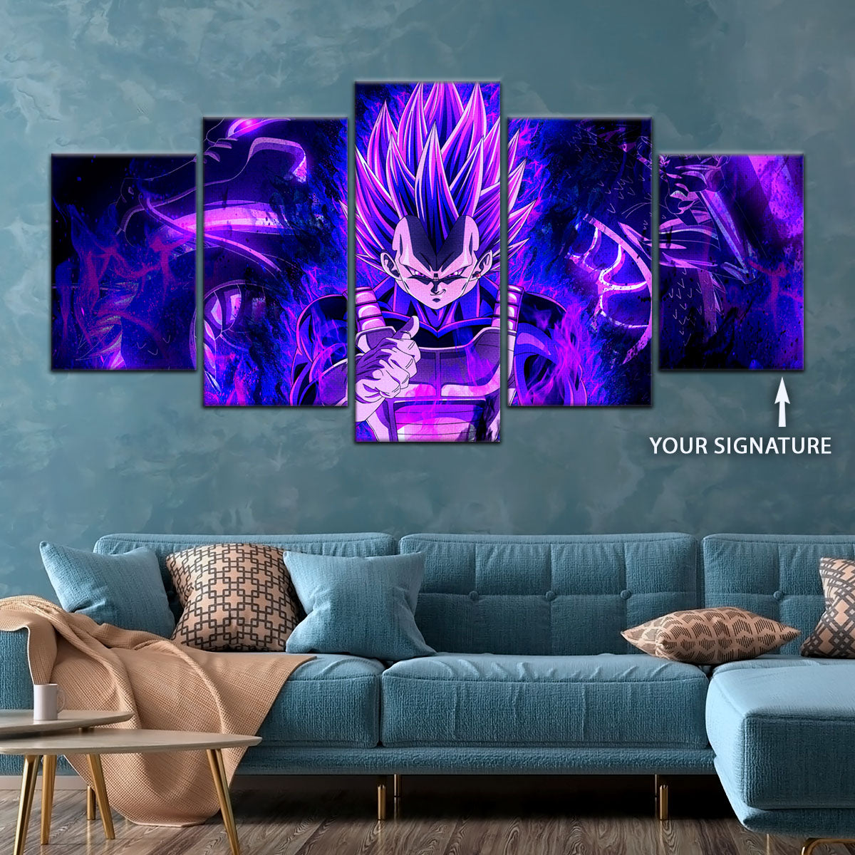 Dragon Ball Super Ultra Ego Vegeta Canvas Wall Art - 5 Piece Split Panel DBZ Anime Poster - Framed Ready to Hang Living Room Man Cave Decor - DR5112