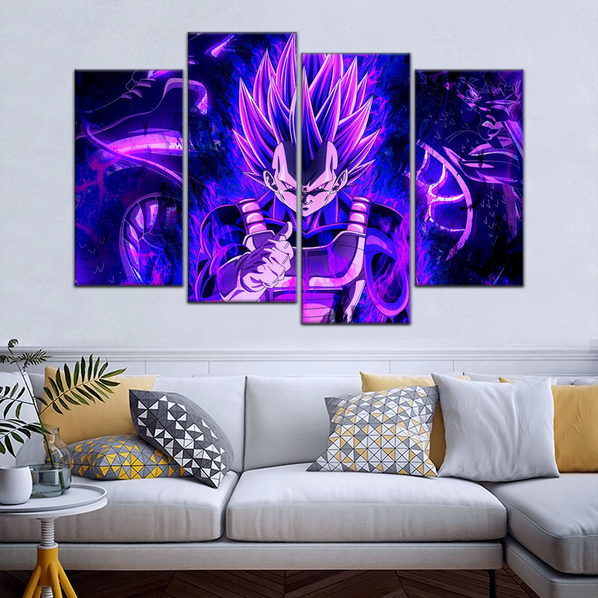 Dragon Ball Super Ultra Ego Vegeta Canvas Wall Art - 5 Piece Split Panel DBZ Anime Poster - Framed Ready to Hang Living Room Man Cave Decor - DR5112