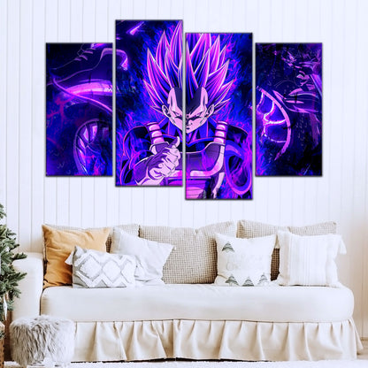 Dragon Ball Super Ultra Ego Vegeta Canvas Wall Art - 5 Piece Split Panel DBZ Anime Poster - Framed Ready to Hang Living Room Man Cave Decor - DR5112
