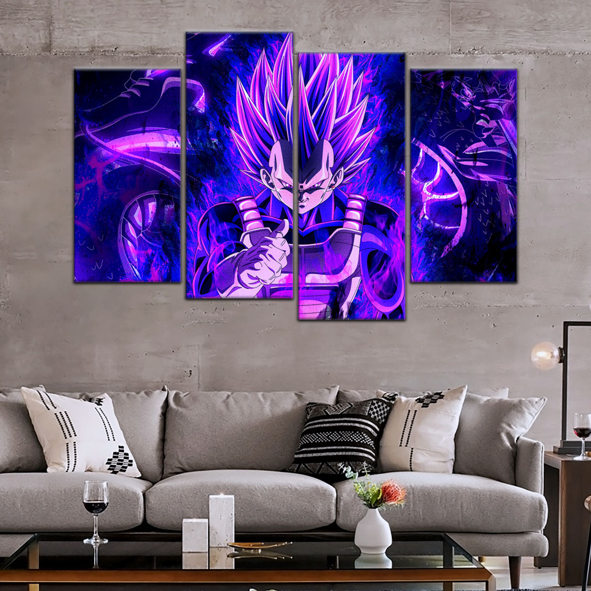 Dragon Ball Super Ultra Ego Vegeta Canvas Wall Art - 5 Piece Split Panel DBZ Anime Poster - Framed Ready to Hang Living Room Man Cave Decor - DR5112