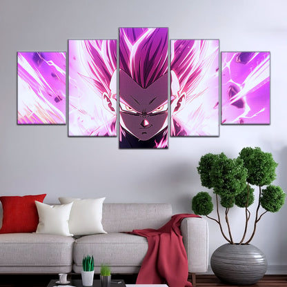 Dragon Ball Super Ultra Ego Vegeta Canvas Wall Art - 5 Piece Split Panel DBZ Anime Poster - Framed Ready to Hang Living Room Man Cave Decor - DR5126