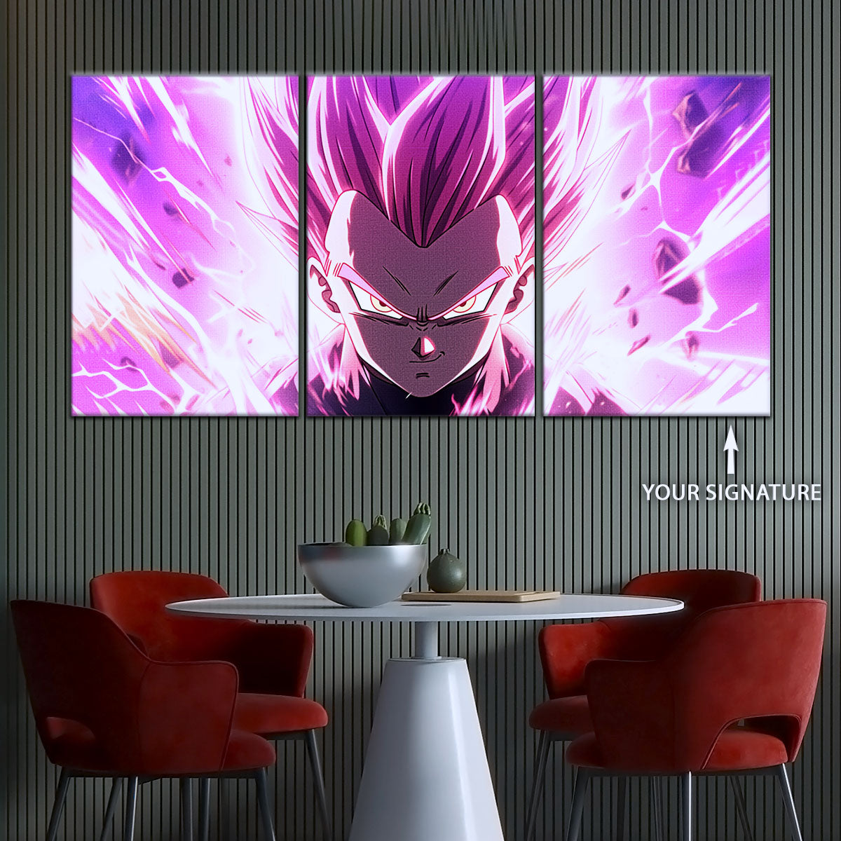 Dragon Ball Super Ultra Ego Vegeta Canvas Wall Art - 5 Piece Split Panel DBZ Anime Poster - Framed Ready to Hang Living Room Man Cave Decor - DR5126
