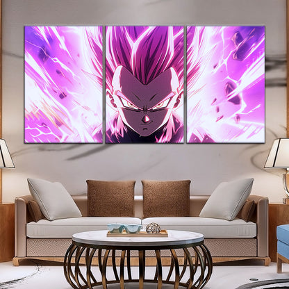 Dragon Ball Super Ultra Ego Vegeta Canvas Wall Art - 5 Piece Split Panel DBZ Anime Poster - Framed Ready to Hang Living Room Man Cave Decor - DR5126