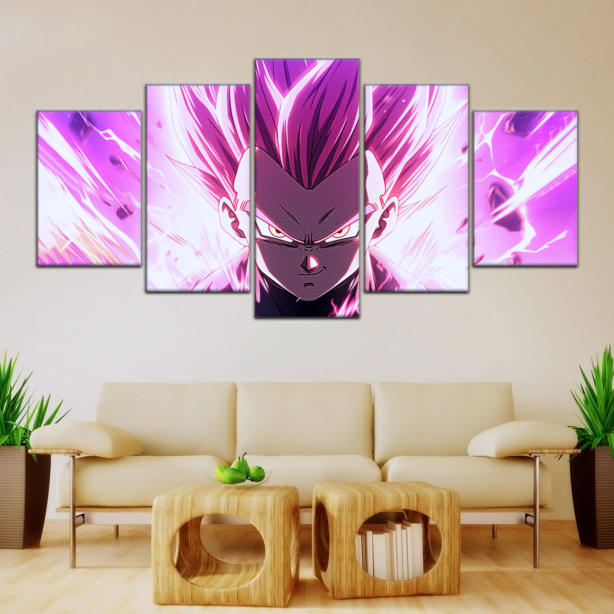 Dragon Ball Super Ultra Ego Vegeta Canvas Wall Art - 5 Piece Split Panel DBZ Anime Poster - Framed Ready to Hang Living Room Man Cave Decor - DR5126