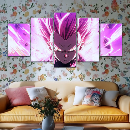 Dragon Ball Super Ultra Ego Vegeta Canvas Wall Art - 5 Piece Split Panel DBZ Anime Poster - Framed Ready to Hang Living Room Man Cave Decor - DR5126