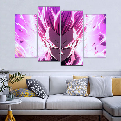 Dragon Ball Super Ultra Ego Vegeta Canvas Wall Art - 5 Piece Split Panel DBZ Anime Poster - Framed Ready to Hang Living Room Man Cave Decor - DR5126