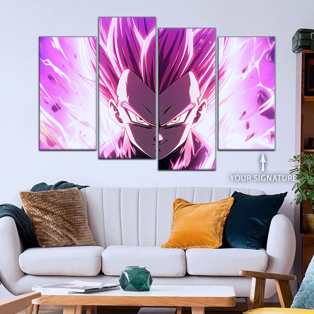 Dragon Ball Super Ultra Ego Vegeta Canvas Wall Art - 5 Piece Split Panel DBZ Anime Poster - Framed Ready to Hang Living Room Man Cave Decor - DR5126
