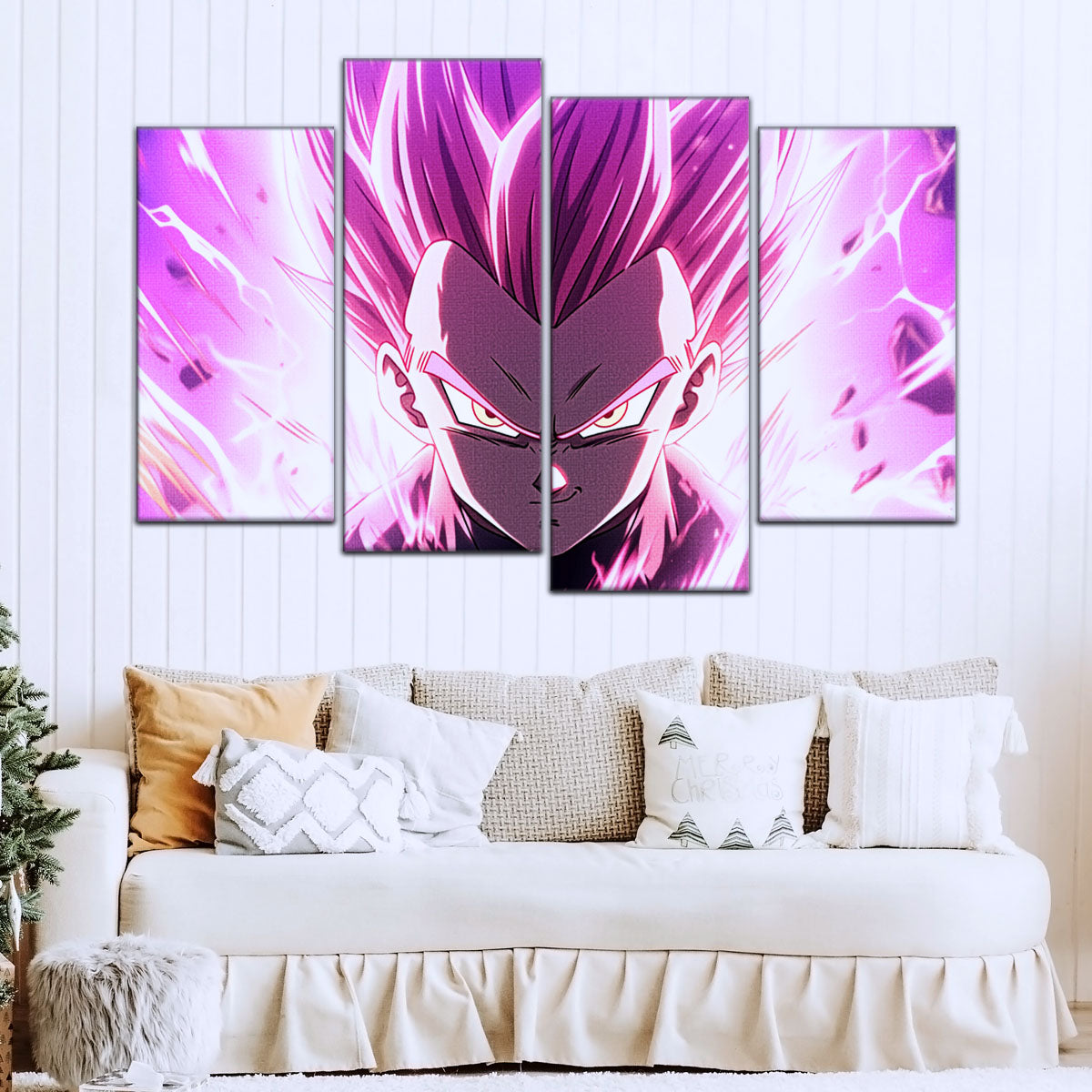 Dragon Ball Super Ultra Ego Vegeta Canvas Wall Art - 5 Piece Split Panel DBZ Anime Poster - Framed Ready to Hang Living Room Man Cave Decor - DR5126