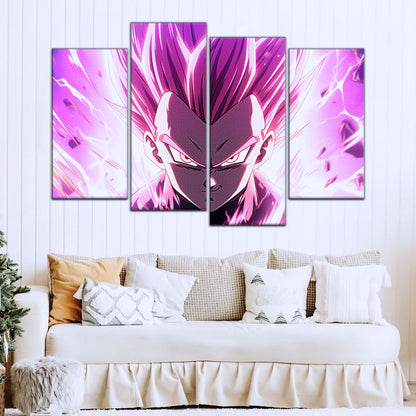 Dragon Ball Super Ultra Ego Vegeta Canvas Wall Art - 5 Piece Split Panel DBZ Anime Poster - Framed Ready to Hang Living Room Man Cave Decor - DR5126