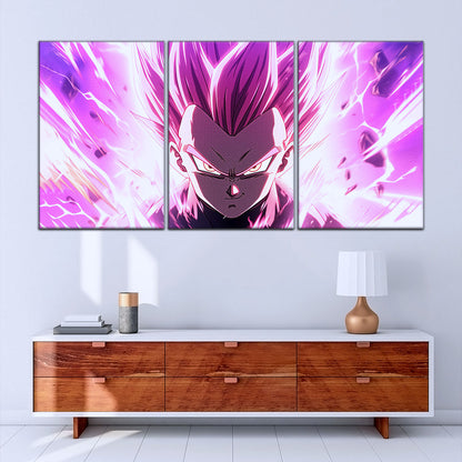 Dragon Ball Super Ultra Ego Vegeta Canvas Wall Art - 5 Piece Split Panel DBZ Anime Poster - Framed Ready to Hang Living Room Man Cave Decor - DR5126