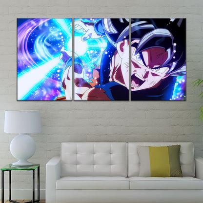 Dragon Ball Super Ultra Instinct Goku Canvas Wall Art - 5 Piece Split Panel Anime Poster - Framed Ready to Hang Living Room Man Cave Decor - DR5113