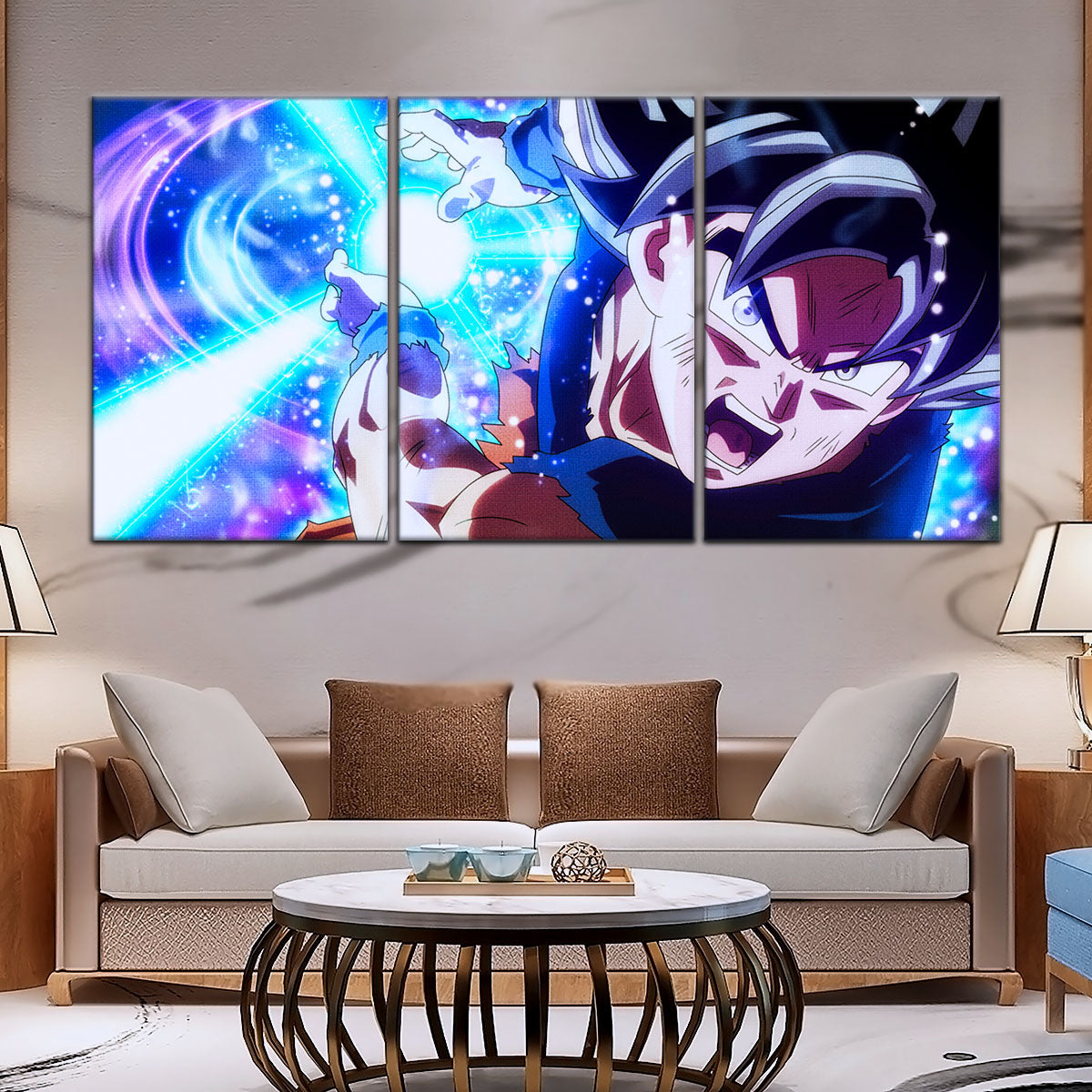 Dragon Ball Super Ultra Instinct Goku Canvas Wall Art - 5 Piece Split Panel Anime Poster - Framed Ready to Hang Living Room Man Cave Decor - DR5113