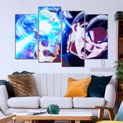 Dragon Ball Super Ultra Instinct Goku Canvas Wall Art - 5 Piece Split Panel Anime Poster - Framed Ready to Hang Living Room Man Cave Decor - DR5113