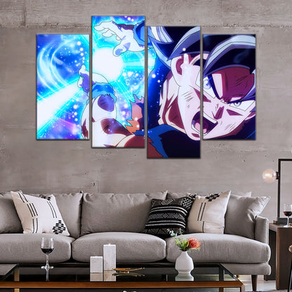 Dragon Ball Super Ultra Instinct Goku Canvas Wall Art - 5 Piece Split Panel Anime Poster - Framed Ready to Hang Living Room Man Cave Decor - DR5113