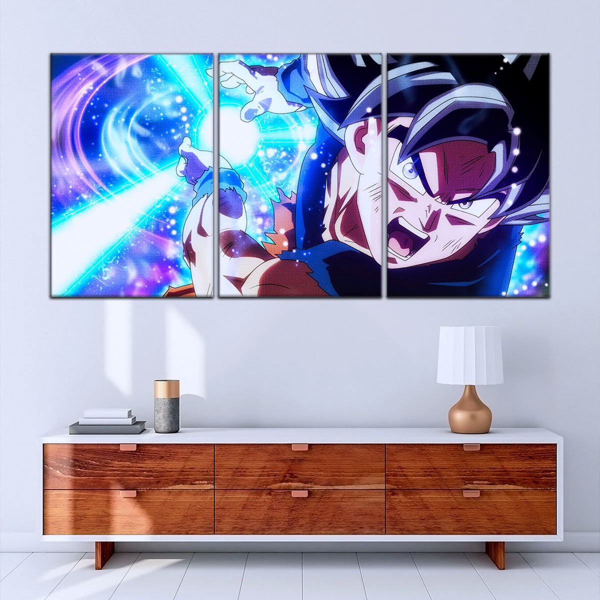 Dragon Ball Super Ultra Instinct Goku Canvas Wall Art - 5 Piece Split Panel Anime Poster - Framed Ready to Hang Living Room Man Cave Decor - DR5113