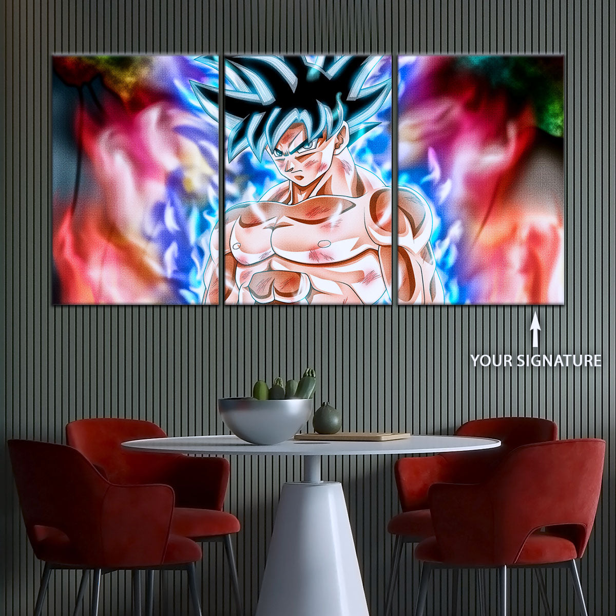Dragon Ball Super Ultra Instinct Goku Canvas Wall Art - 5 Piece Split Panel DBZ Anime Poster - Framed Ready to Hang Living Room Man Cave Decor - DR5093