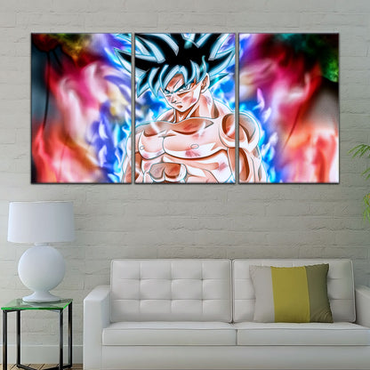 Dragon Ball Super Ultra Instinct Goku Canvas Wall Art - 5 Piece Split Panel DBZ Anime Poster - Framed Ready to Hang Living Room Man Cave Decor - DR5093