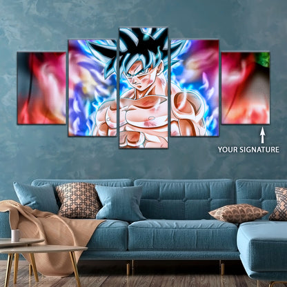 Dragon Ball Super Ultra Instinct Goku Canvas Wall Art - 5 Piece Split Panel DBZ Anime Poster - Framed Ready to Hang Living Room Man Cave Decor - DR5093