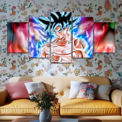 Dragon Ball Super Ultra Instinct Goku Canvas Wall Art - 5 Piece Split Panel DBZ Anime Poster - Framed Ready to Hang Living Room Man Cave Decor - DR5093