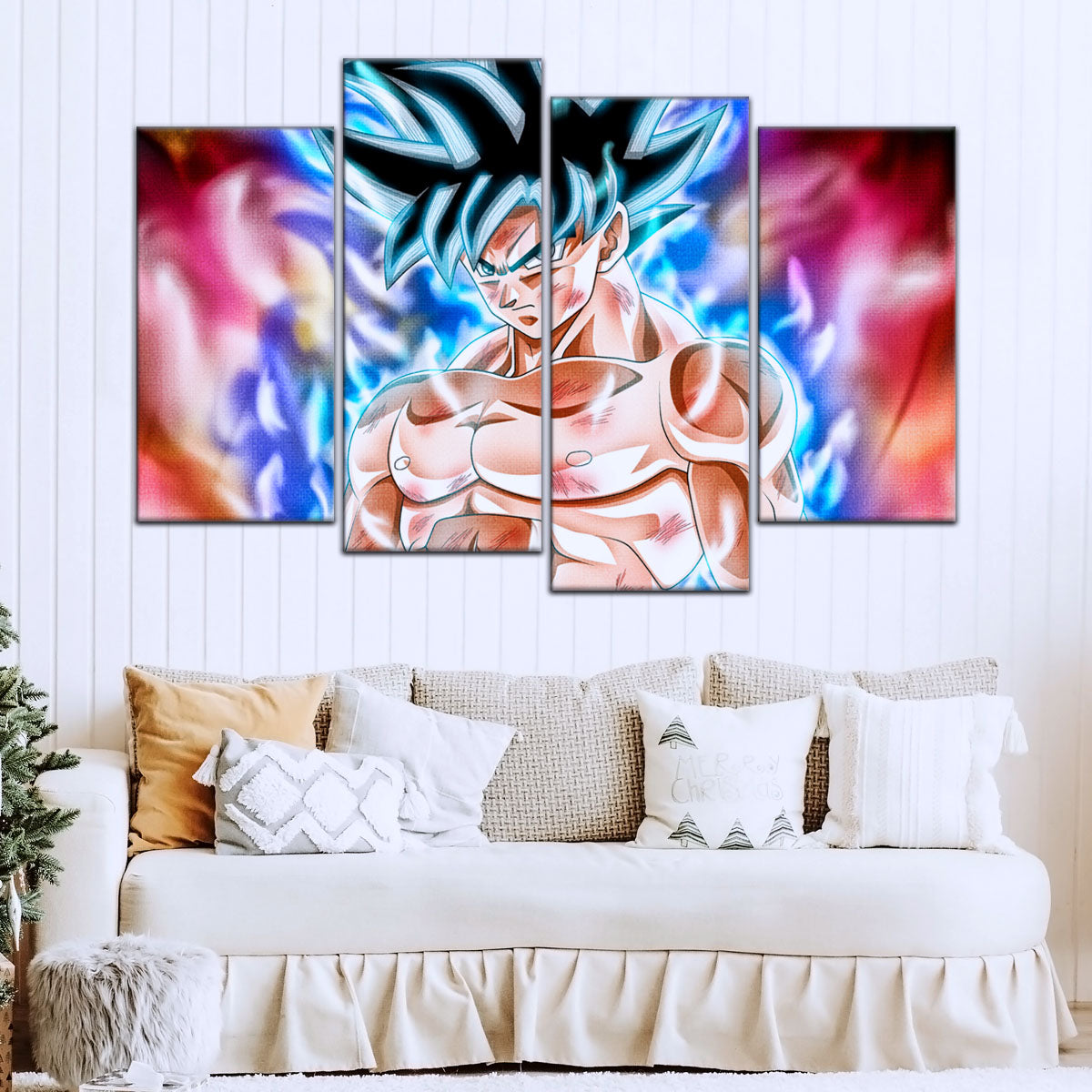 Dragon Ball Super Ultra Instinct Goku Canvas Wall Art - 5 Piece Split Panel DBZ Anime Poster - Framed Ready to Hang Living Room Man Cave Decor - DR5093