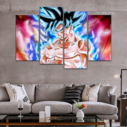 Dragon Ball Super Ultra Instinct Goku Canvas Wall Art - 5 Piece Split Panel DBZ Anime Poster - Framed Ready to Hang Living Room Man Cave Decor - DR5093