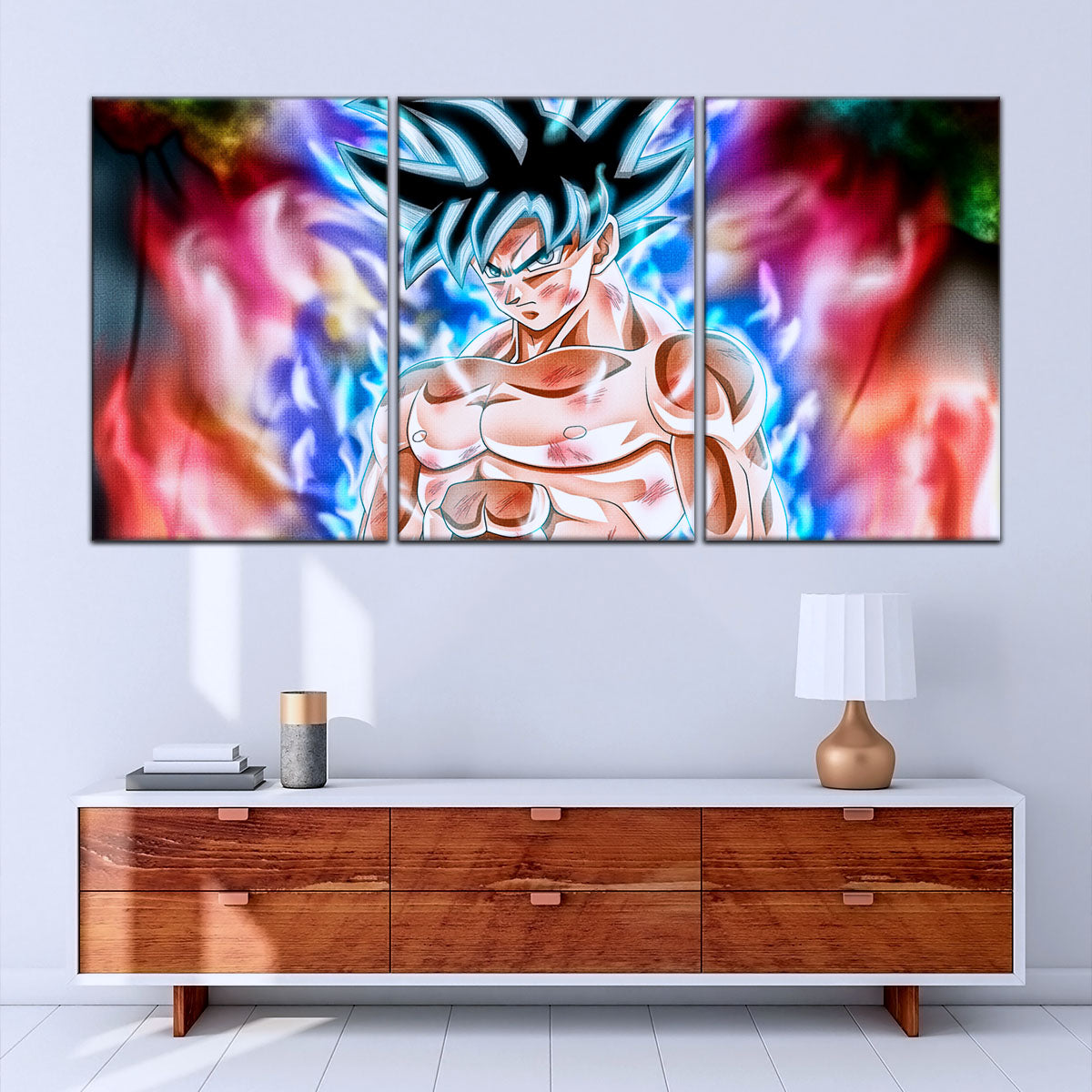 Dragon Ball Super Ultra Instinct Goku Canvas Wall Art - 5 Piece Split Panel DBZ Anime Poster - Framed Ready to Hang Living Room Man Cave Decor - DR5093