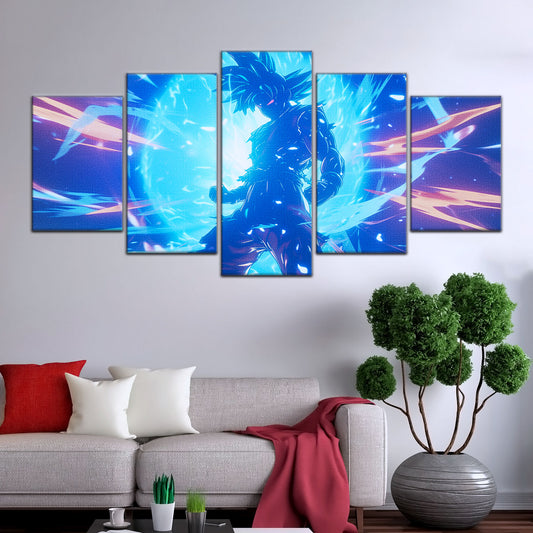 Dragon Ball Super Ultra Instinct Goku Canvas Wall Art - 5 Piece Split Panel DBZ Anime Poster - Ready to Hang Living Room Man Cave Decor - DR5053