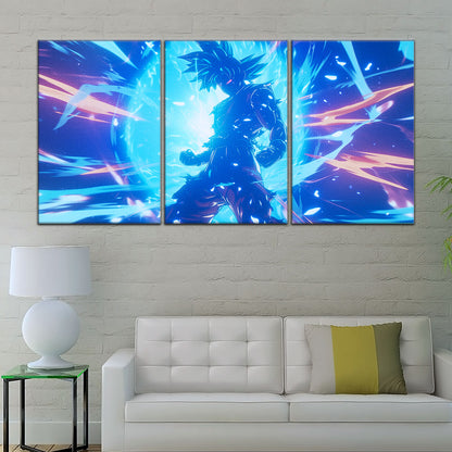 Dragon Ball Super Ultra Instinct Goku Canvas Wall Art - 5 Piece Split Panel DBZ Anime Poster - Ready to Hang Living Room Man Cave Decor - DR5053