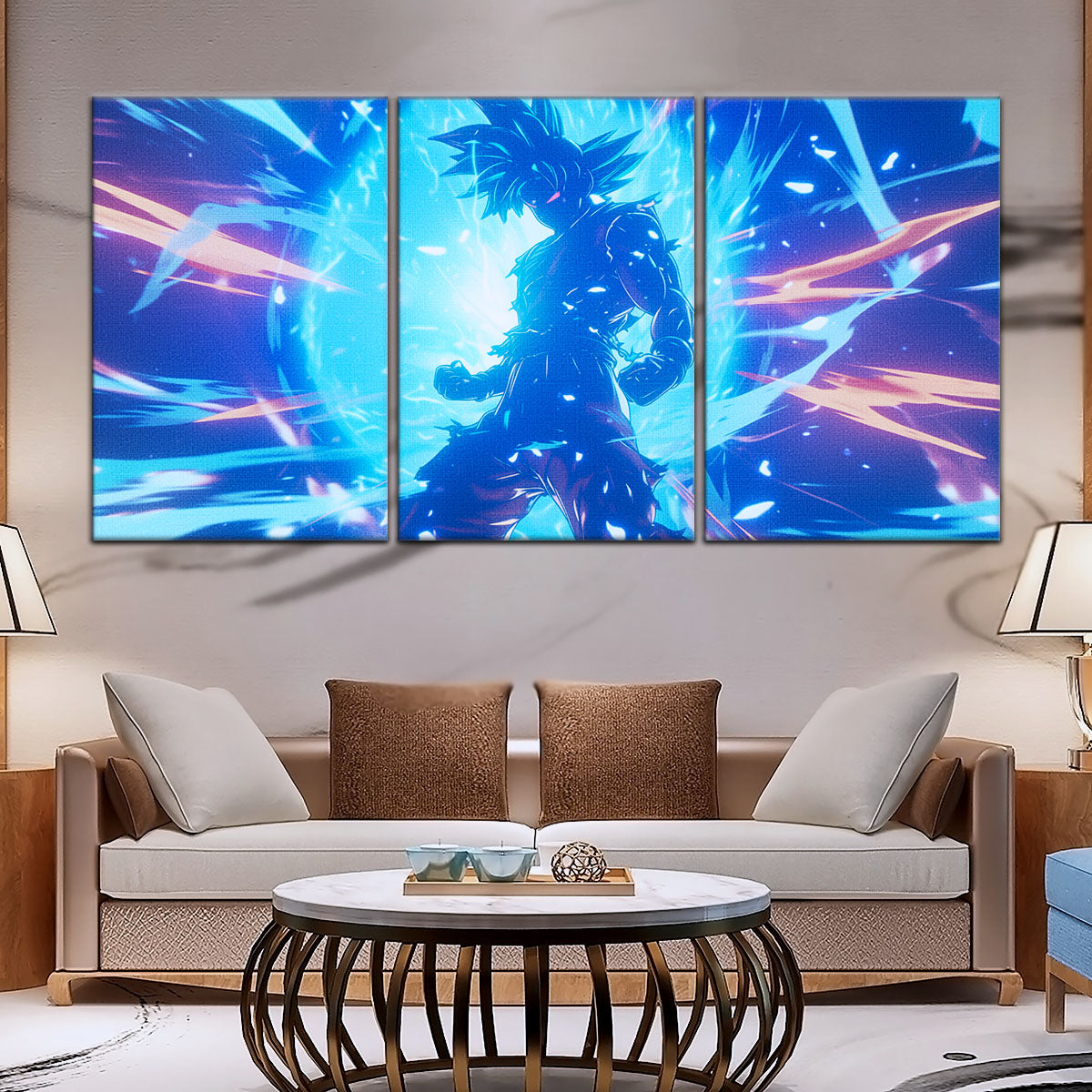 Dragon Ball Super Ultra Instinct Goku Canvas Wall Art - 5 Piece Split Panel DBZ Anime Poster - Ready to Hang Living Room Man Cave Decor - DR5053