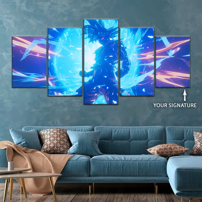 Dragon Ball Super Ultra Instinct Goku Canvas Wall Art - 5 Piece Split Panel DBZ Anime Poster - Ready to Hang Living Room Man Cave Decor - DR5053
