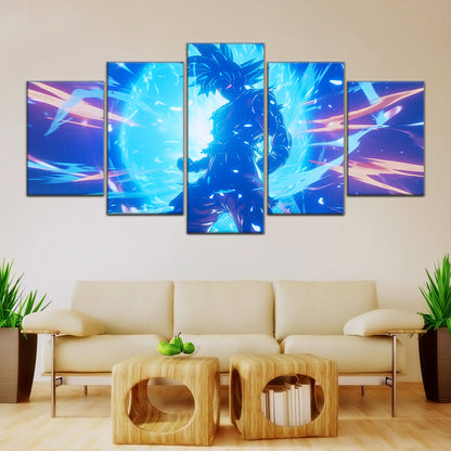 Dragon Ball Super Ultra Instinct Goku Canvas Wall Art - 5 Piece Split Panel DBZ Anime Poster - Ready to Hang Living Room Man Cave Decor - DR5053