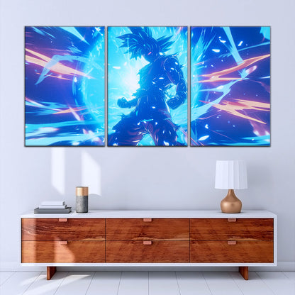 Dragon Ball Super Ultra Instinct Goku Canvas Wall Art - 5 Piece Split Panel DBZ Anime Poster - Ready to Hang Living Room Man Cave Decor - DR5053