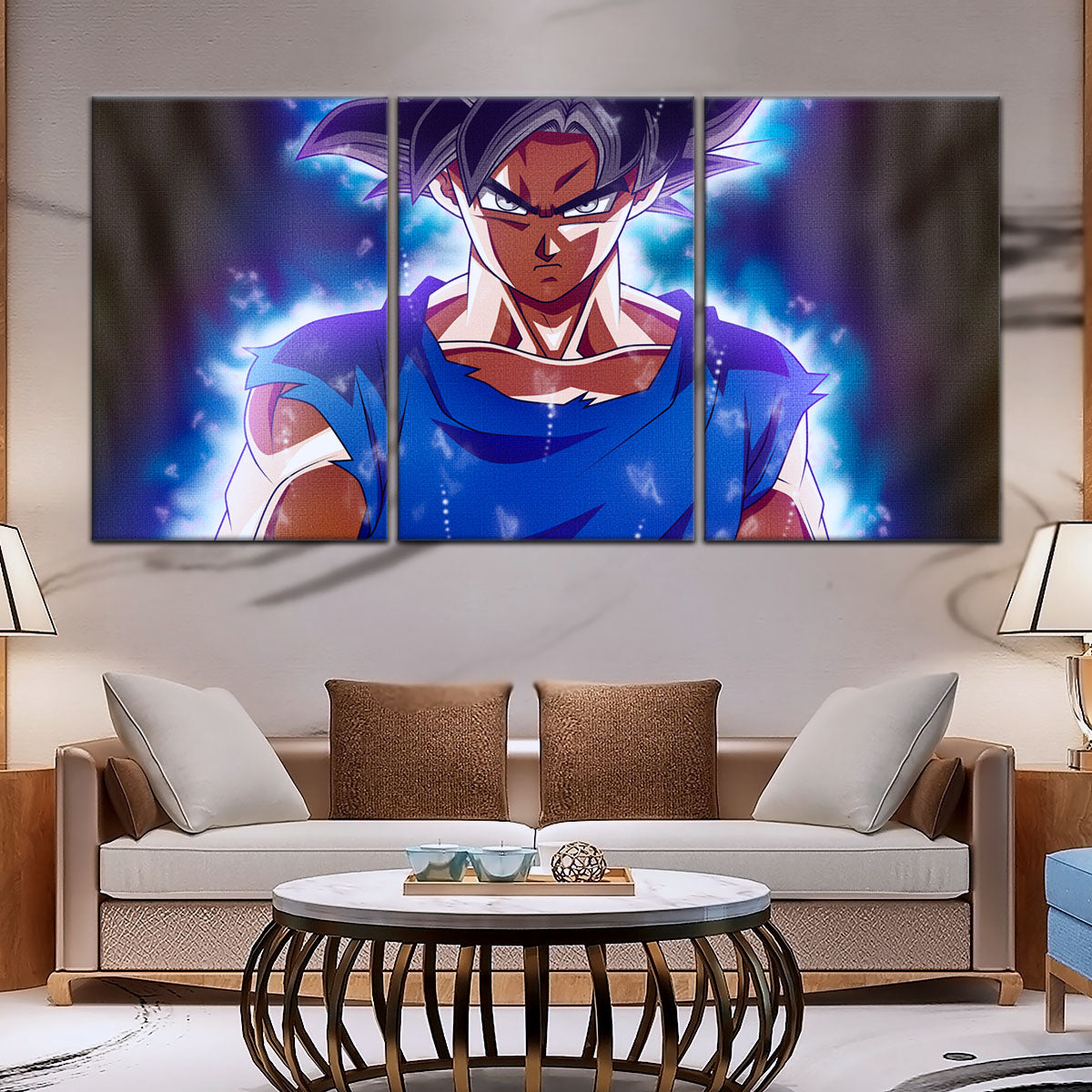 Dragon Ball Super Ultra Instinct Goku Canvas Wall Art - 5 Piece Split Panel DBZ Anime Poster - Ready to Hang Living Room Man Cave Decor - DR5078