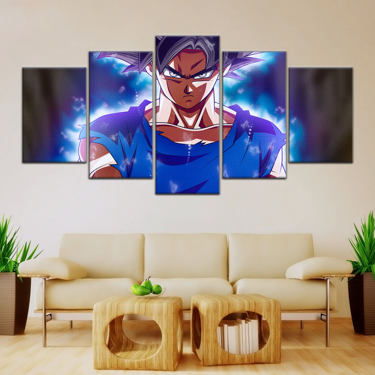 Dragon Ball Super Ultra Instinct Goku Canvas Wall Art - 5 Piece Split Panel DBZ Anime Poster - Ready to Hang Living Room Man Cave Decor - DR5078
