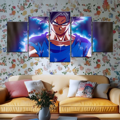Dragon Ball Super Ultra Instinct Goku Canvas Wall Art - 5 Piece Split Panel DBZ Anime Poster - Ready to Hang Living Room Man Cave Decor - DR5078