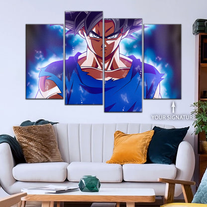 Dragon Ball Super Ultra Instinct Goku Canvas Wall Art - 5 Piece Split Panel DBZ Anime Poster - Ready to Hang Living Room Man Cave Decor - DR5078