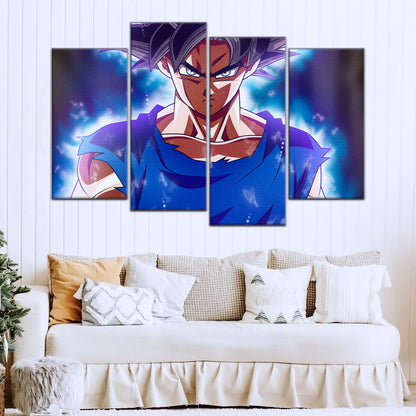 Dragon Ball Super Ultra Instinct Goku Canvas Wall Art - 5 Piece Split Panel DBZ Anime Poster - Ready to Hang Living Room Man Cave Decor - DR5078