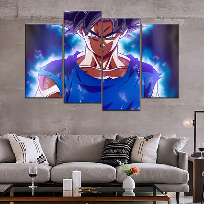Dragon Ball Super Ultra Instinct Goku Canvas Wall Art - 5 Piece Split Panel DBZ Anime Poster - Ready to Hang Living Room Man Cave Decor - DR5078