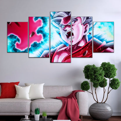 Dragon Ball Super Ultra Instinct Goku Canvas Wall Art - 5 Piece Split Panel DBZ Anime Poster - Ready to Hang Living Room Man Cave Decor - DR5088