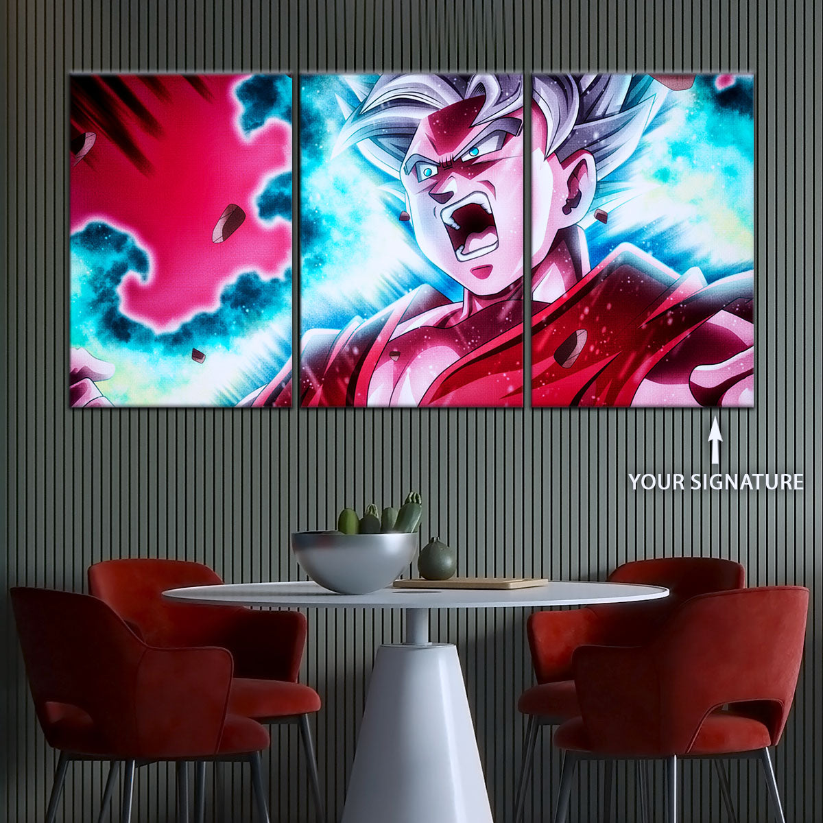 Dragon Ball Super Ultra Instinct Goku Canvas Wall Art - 5 Piece Split Panel DBZ Anime Poster - Ready to Hang Living Room Man Cave Decor - DR5088