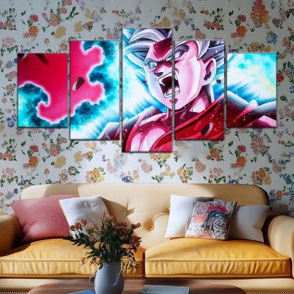Dragon Ball Super Ultra Instinct Goku Canvas Wall Art - 5 Piece Split Panel DBZ Anime Poster - Ready to Hang Living Room Man Cave Decor - DR5088