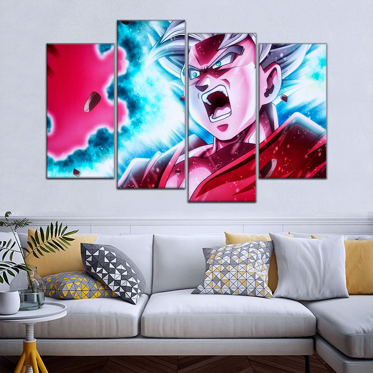 Dragon Ball Super Ultra Instinct Goku Canvas Wall Art - 5 Piece Split Panel DBZ Anime Poster - Ready to Hang Living Room Man Cave Decor - DR5088