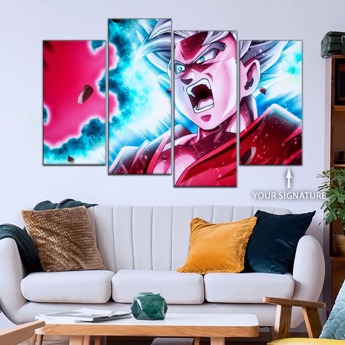 Dragon Ball Super Ultra Instinct Goku Canvas Wall Art - 5 Piece Split Panel DBZ Anime Poster - Ready to Hang Living Room Man Cave Decor - DR5088