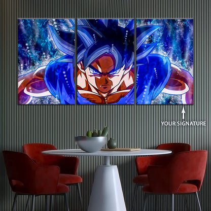 Dragon Ball Super Ultra Instinct Goku Canvas Wall Art - 5 Piece Split Panel DBZ Anime Poster - Ready to Hang Living Room Man Cave Decor - DR5089